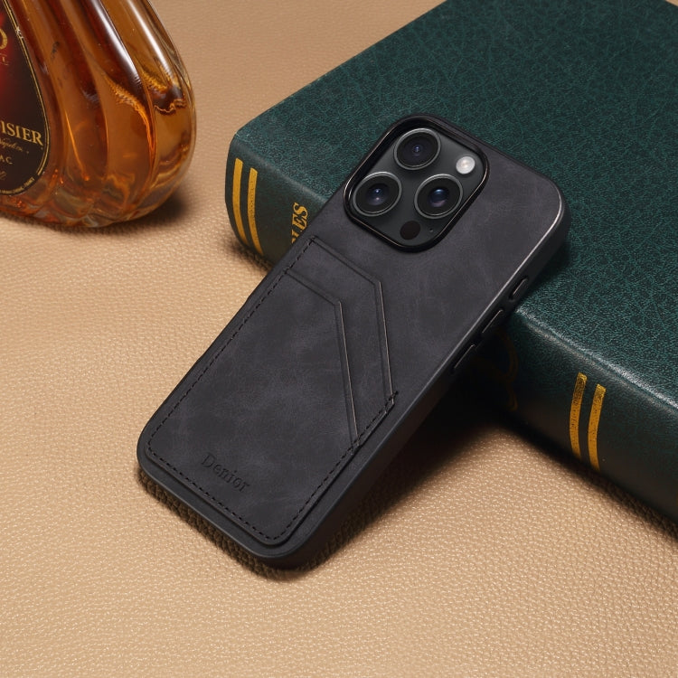 For iPhone 16 Denior D09 PU Dual Card Slot Back Cover Phone Case(Black)