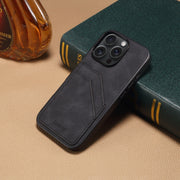 For iPhone 16 Plus Denior D09 PU Dual Card Slot Back Cover Phone Case(Black)