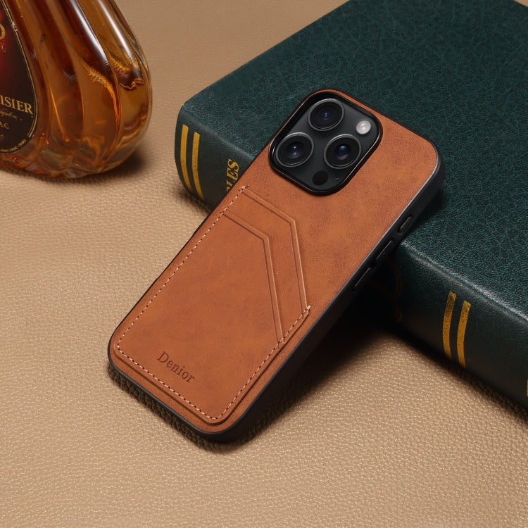 For iPhone 16 Plus Denior D09 PU Dual Card Slot Back Cover Phone Case(Brown)