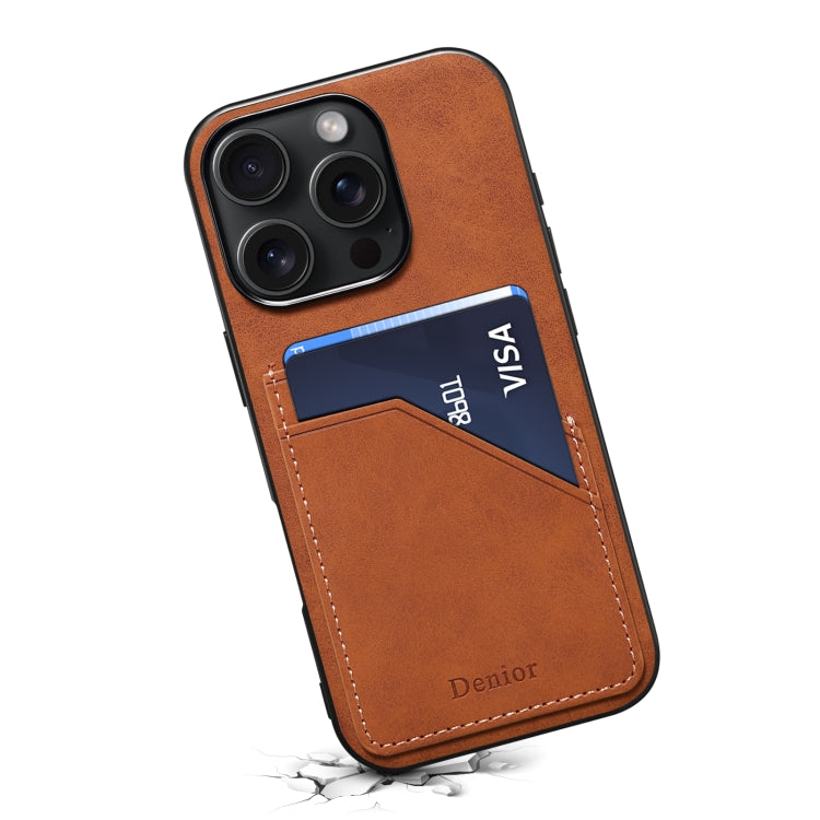 For iPhone 16 Plus Denior D09 PU Dual Card Slot Back Cover Phone Case(Brown)