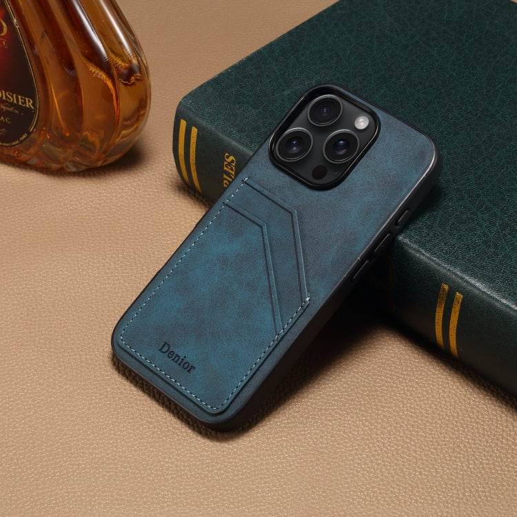 For iPhone 16 Pro Denior D09 PU Dual Card Slot Back Cover Phone Case(Blue)