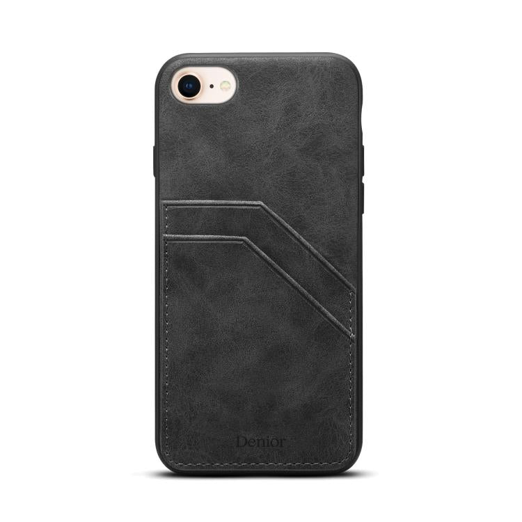 For iPhone 16e Denior D09 PU Dual Card Slot Back Cover Phone Case(Black)