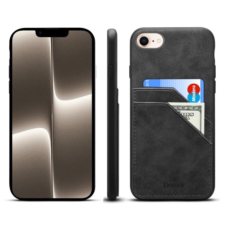 For iPhone 16e Denior D09 PU Dual Card Slot Back Cover Phone Case(Black)