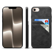 For iPhone 16e Denior D09 PU Dual Card Slot Back Cover Phone Case(Black)