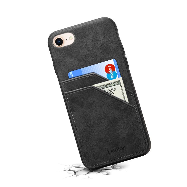 For iPhone 16e Denior D09 PU Dual Card Slot Back Cover Phone Case(Black)