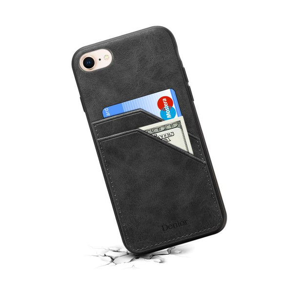 For iPhone 16e Denior D09 PU Dual Card Slot Back Cover Phone Case(Black)