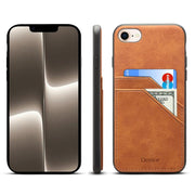 For iPhone 16e Denior D09 PU Dual Card Slot Back Cover Phone Case(Brown)