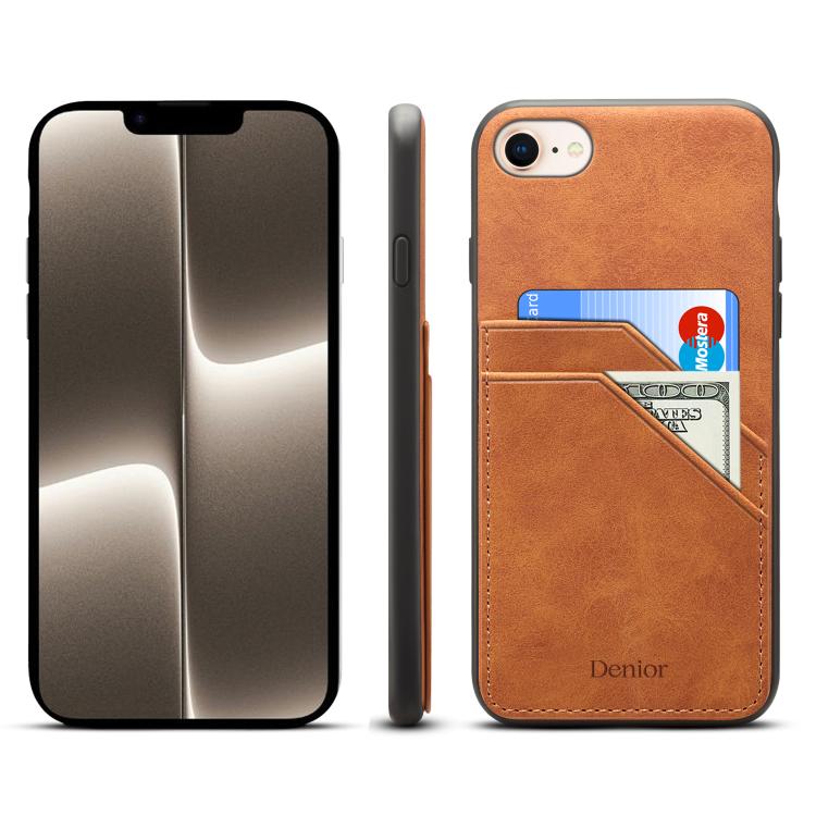 For iPhone 16e Denior D09 PU Dual Card Slot Back Cover Phone Case(Brown)