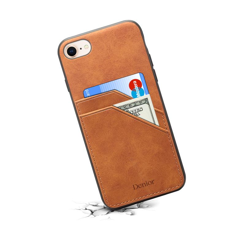 For iPhone 16e Denior D09 PU Dual Card Slot Back Cover Phone Case(Brown)
