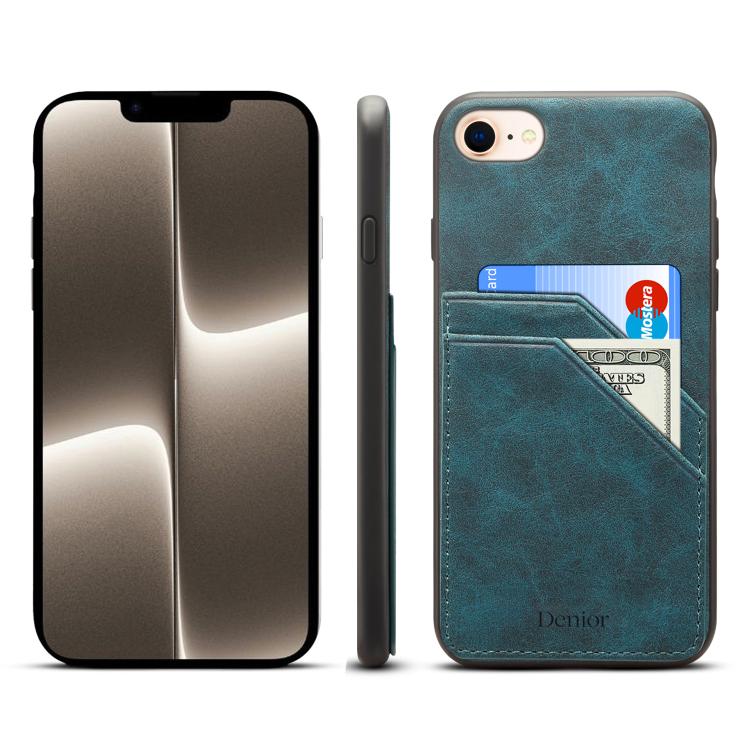 For iPhone 16e Denior D09 PU Dual Card Slot Back Cover Phone Case(Blue)