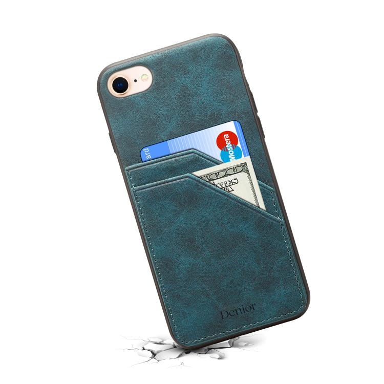 For iPhone 16e Denior D09 PU Dual Card Slot Back Cover Phone Case(Blue)