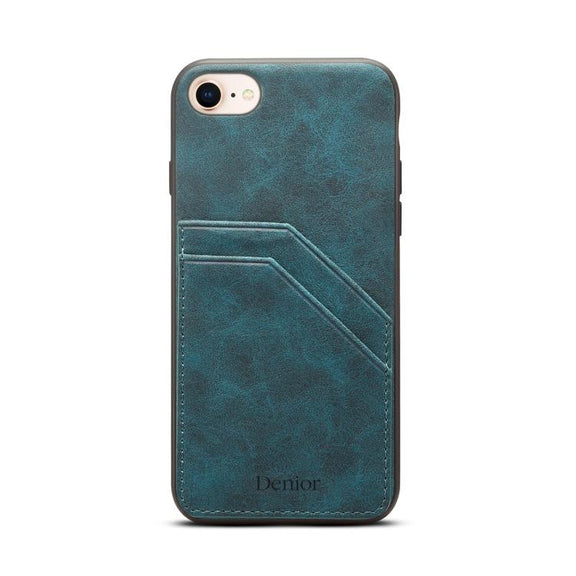 For iPhone 16e Denior D09 PU Dual Card Slot Back Cover Phone Case(Blue)