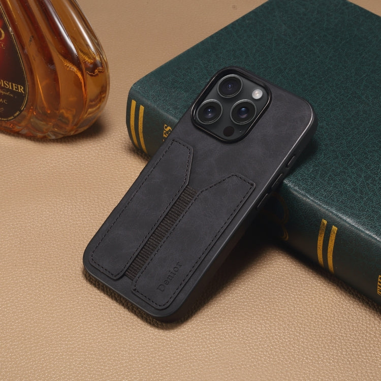For iPhone 16 Denior D07 DV Elastic Card Slot PU Back Cover Phone Case(Black)