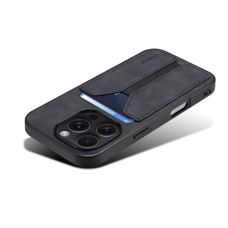 For iPhone 16 Denior D07 DV Elastic Card Slot PU Back Cover Phone Case(Black)