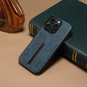 For iPhone 16 Denior D07 DV Elastic Card Slot PU Back Cover Phone Case(Blue)