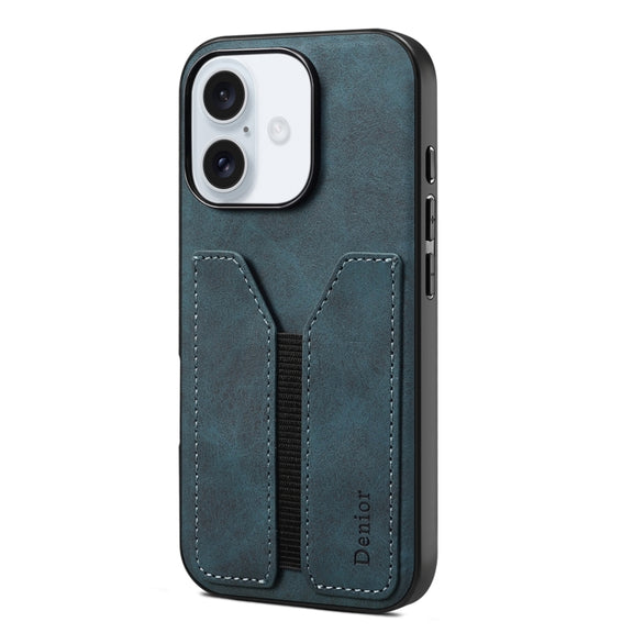 For iPhone 16 Denior D07 DV Elastic Card Slot PU Back Cover Phone Case(Blue)