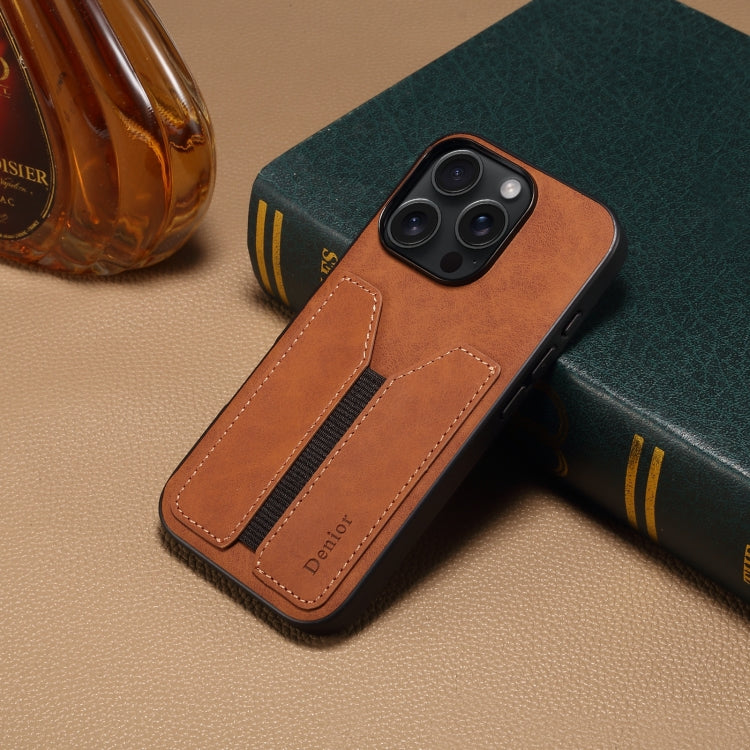 For iPhone 16 Plus Denior D07 DV Elastic Card Slot PU Back Cover Phone Case(Brown)