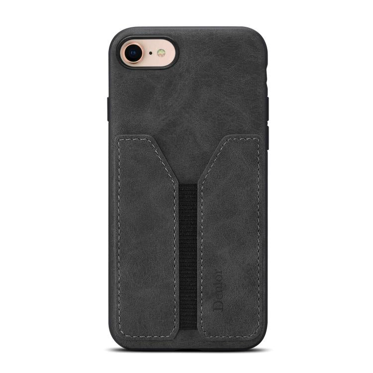 For iPhone 16e Denior D07 DV Elastic Card Slot PU Back Cover Phone Case(Black)