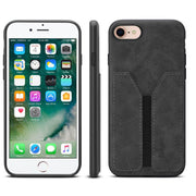 For iPhone 16e Denior D07 DV Elastic Card Slot PU Back Cover Phone Case(Black)