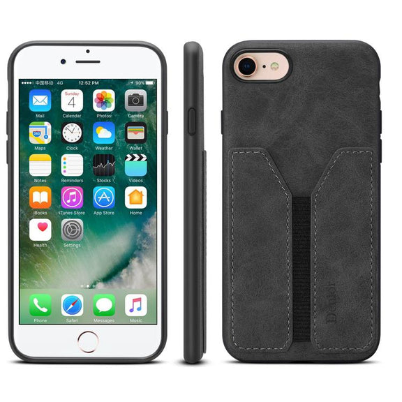 For iPhone 16e Denior D07 DV Elastic Card Slot PU Back Cover Phone Case(Black)