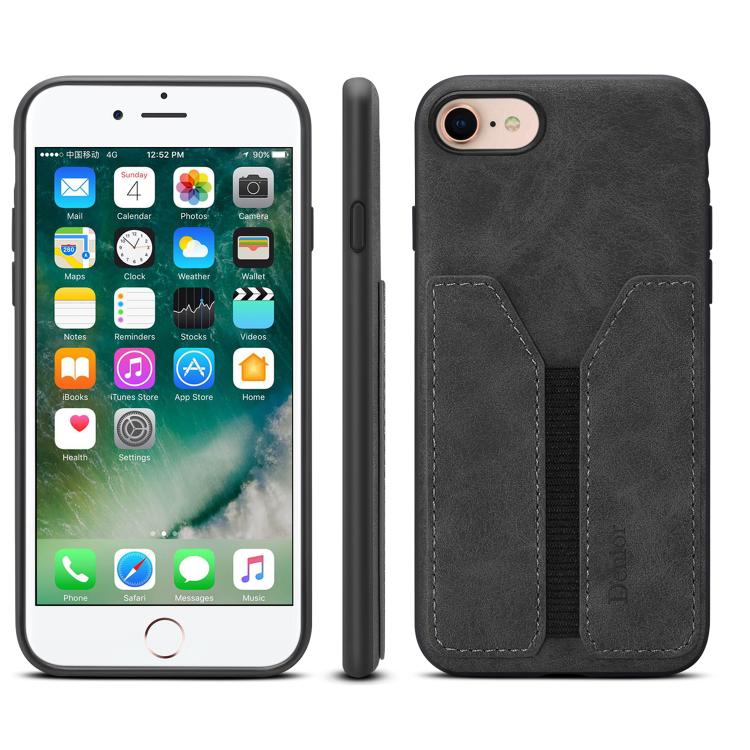 For iPhone 16e Denior D07 DV Elastic Card Slot PU Back Cover Phone Case(Black)
