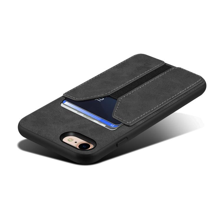 For iPhone 16e Denior D07 DV Elastic Card Slot PU Back Cover Phone Case(Black)