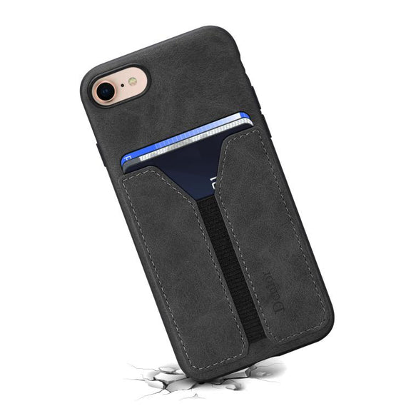 For iPhone 16e Denior D07 DV Elastic Card Slot PU Back Cover Phone Case(Black)