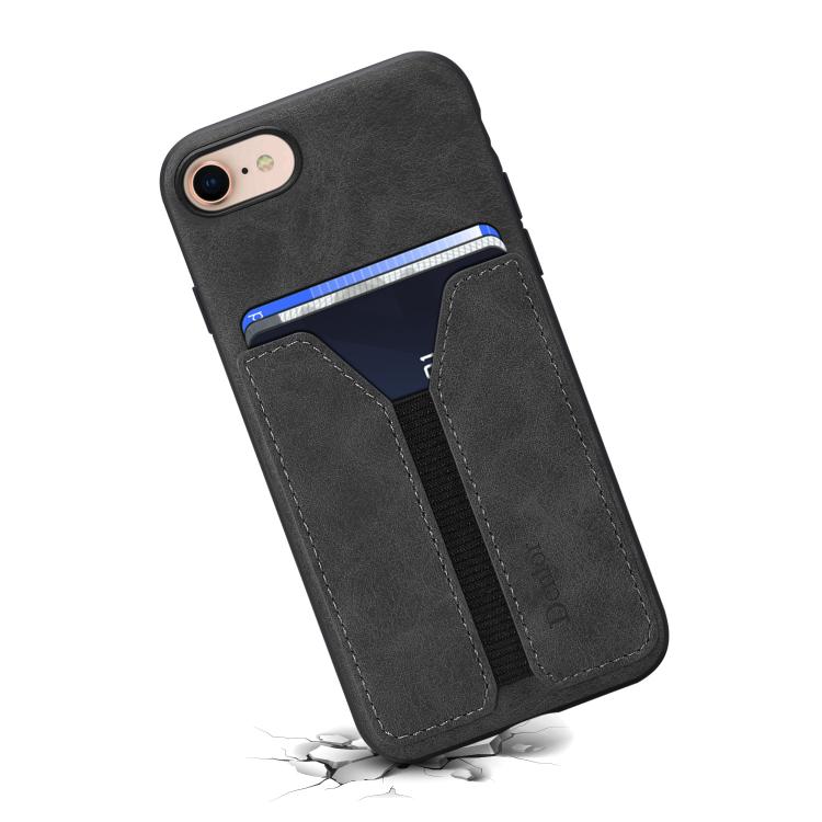 For iPhone 16e Denior D07 DV Elastic Card Slot PU Back Cover Phone Case(Black)