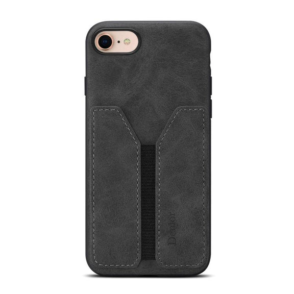 For iPhone 16e Denior D07 DV Elastic Card Slot PU Back Cover Phone Case(Black)