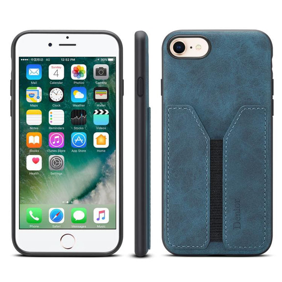 For iPhone 16e Denior D07 DV Elastic Card Slot PU Back Cover Phone Case(Blue)