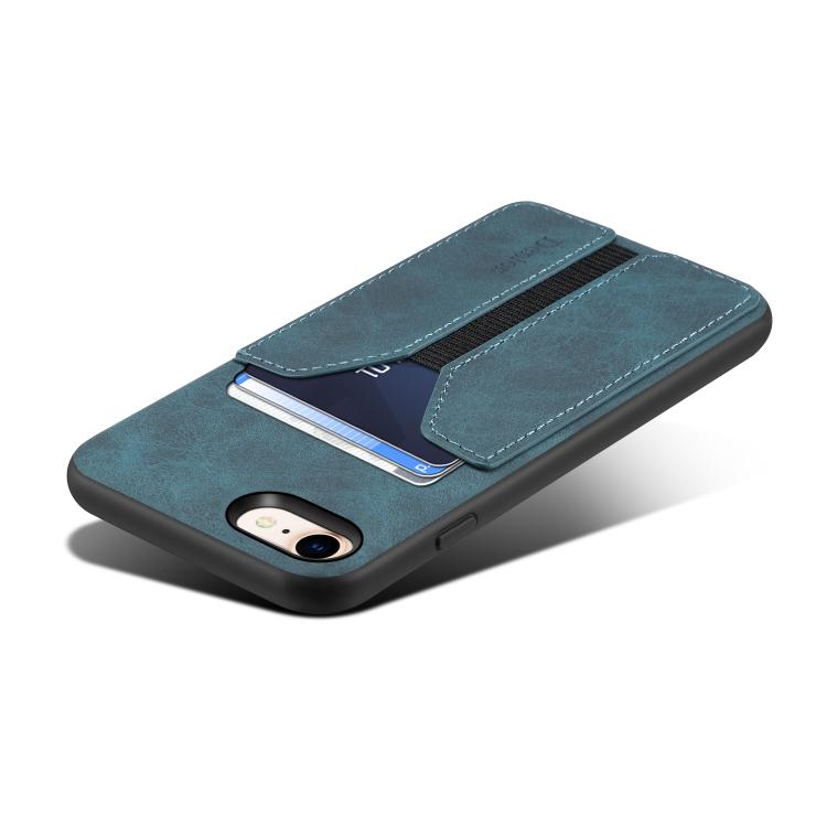 For iPhone 16e Denior D07 DV Elastic Card Slot PU Back Cover Phone Case(Blue)