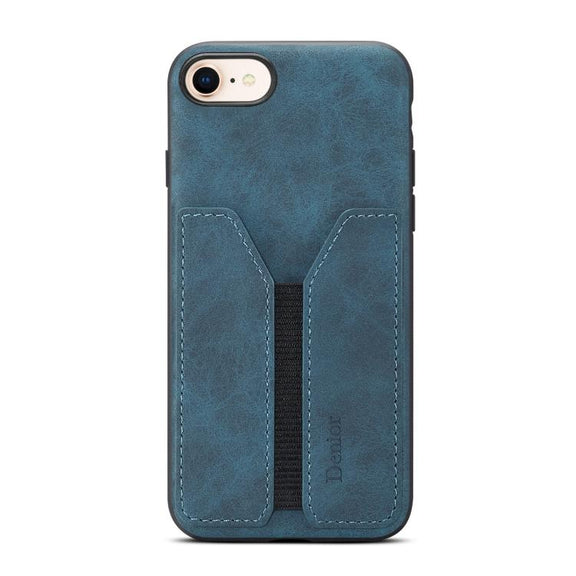 For iPhone 16e Denior D07 DV Elastic Card Slot PU Back Cover Phone Case(Blue)
