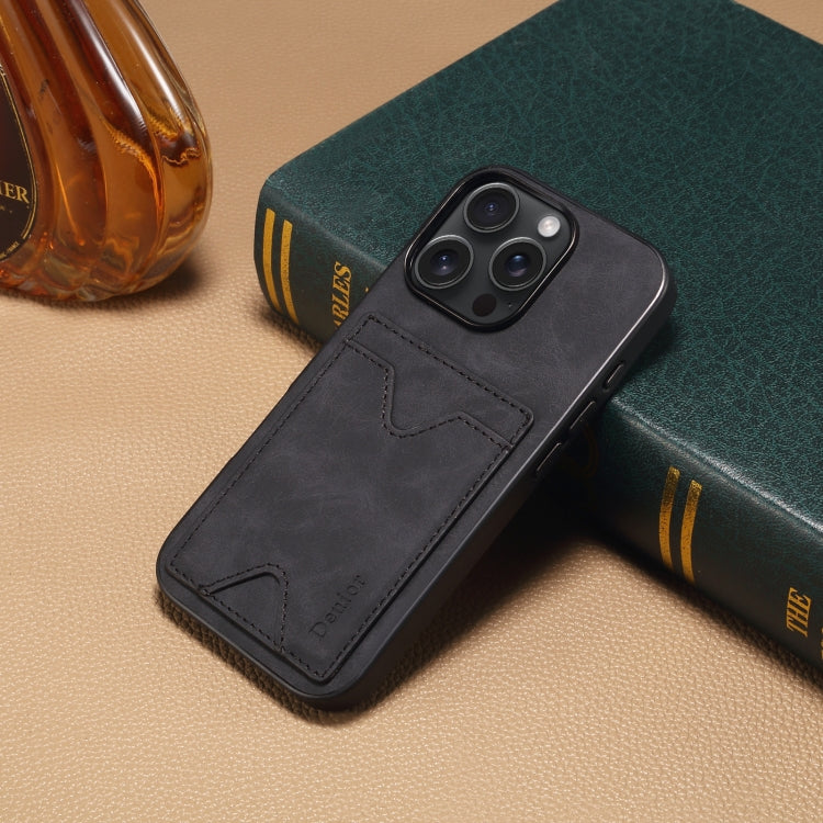 For iPhone 16 Denior D06 PU Back Cover Card Slot Holder Phone Case(Black)