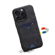 For iPhone 16 Denior D06 PU Back Cover Card Slot Holder Phone Case(Black)