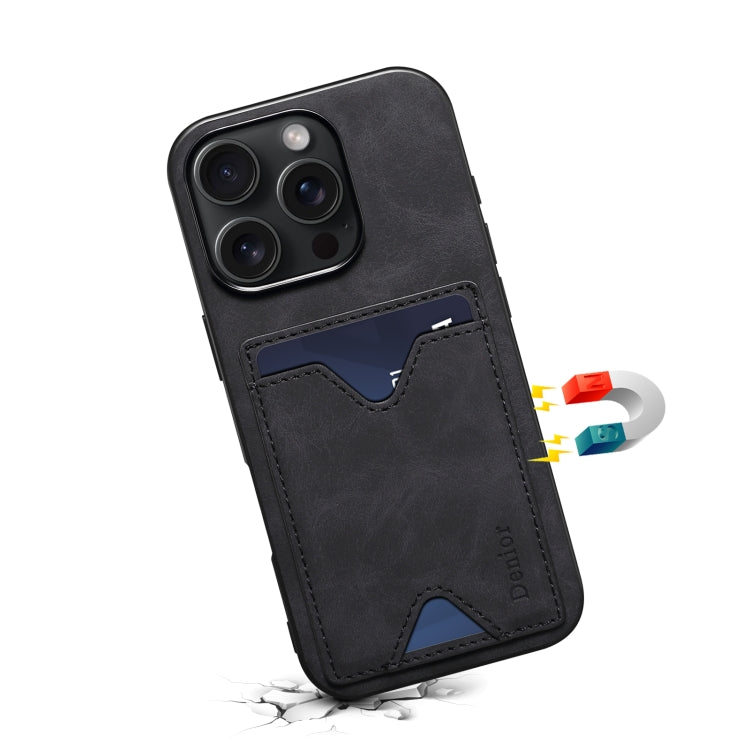 For iPhone 16 Denior D06 PU Back Cover Card Slot Holder Phone Case(Black)