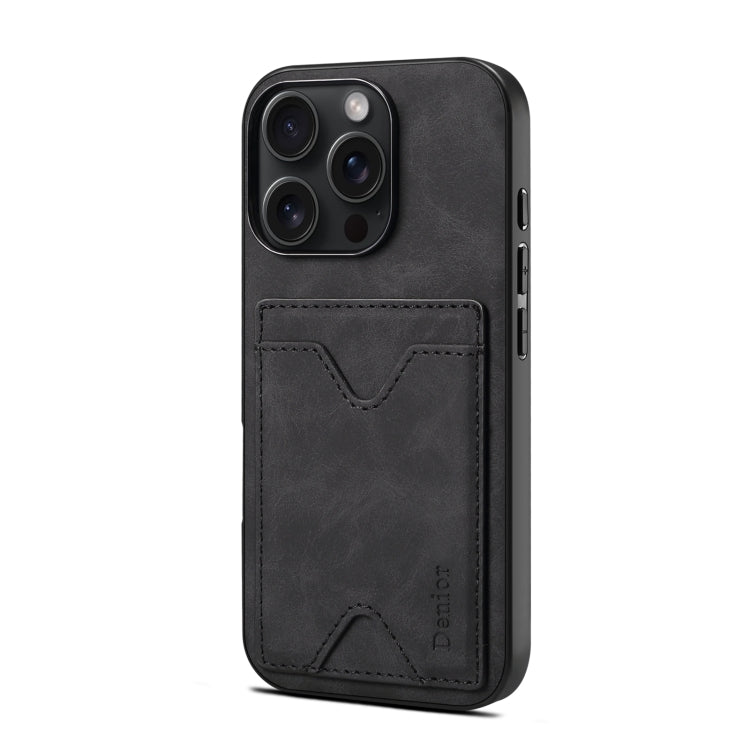 For iPhone 16 Denior D06 PU Back Cover Card Slot Holder Phone Case(Black)