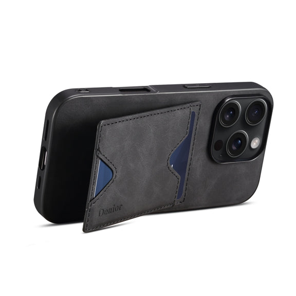 For iPhone 16 Denior D06 PU Back Cover Card Slot Holder Phone Case(Black)