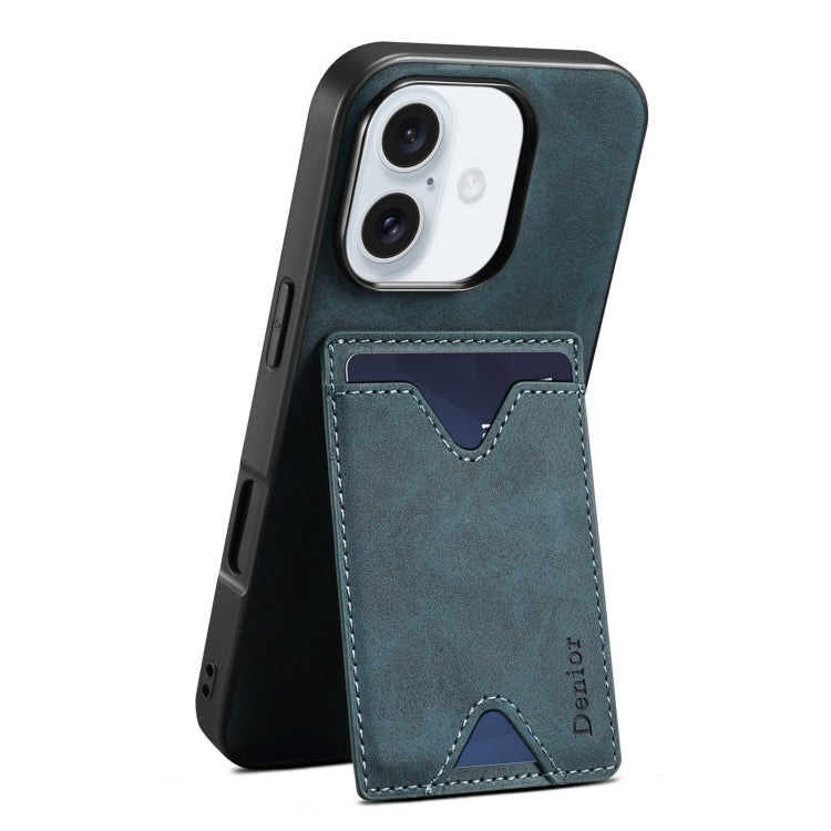 For iPhone 16 Denior D06 PU Back Cover Card Slot Holder Phone Case(Blue)