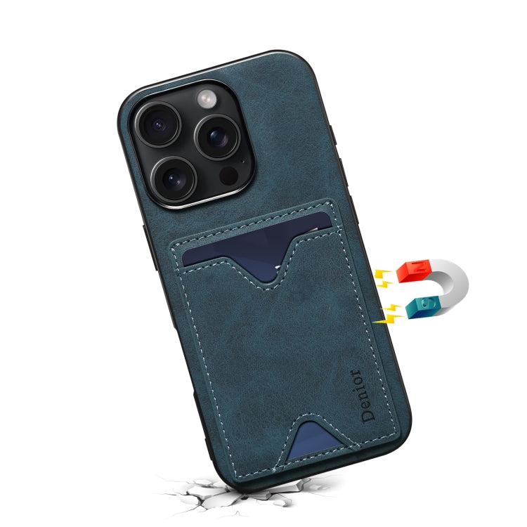 For iPhone 16 Denior D06 PU Back Cover Card Slot Holder Phone Case(Blue)