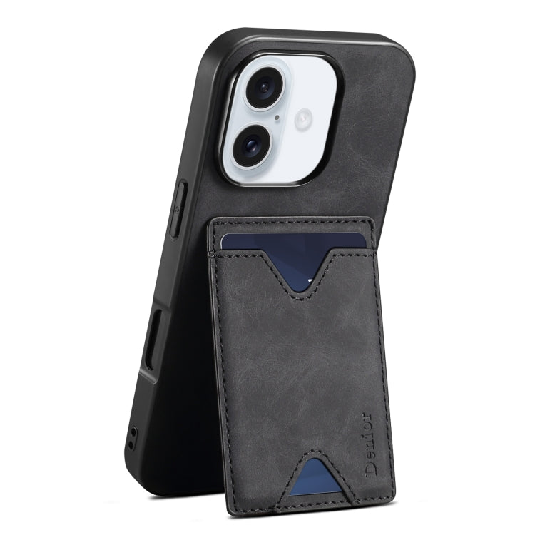 For iPhone 16 Plus Denior D06 PU Back Cover Card Slot Holder Phone Case(Black)
