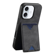 For iPhone 16 Plus Denior D06 PU Back Cover Card Slot Holder Phone Case(Black)