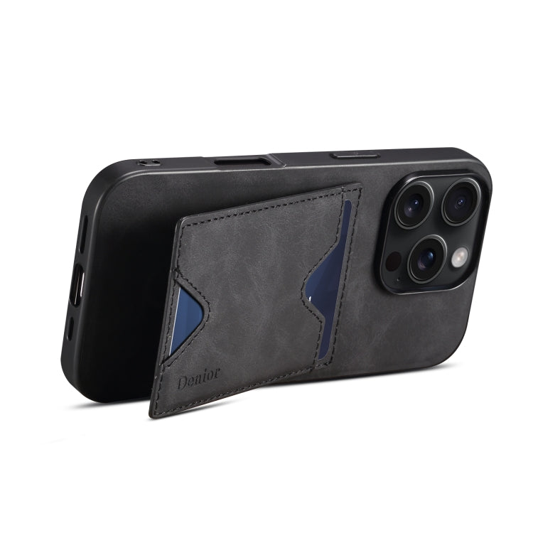 For iPhone 16 Plus Denior D06 PU Back Cover Card Slot Holder Phone Case(Black)