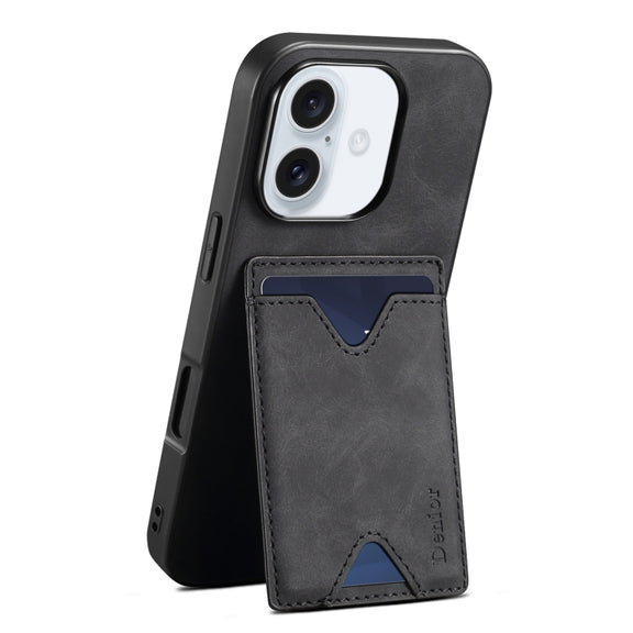 For iPhone 16 Plus Denior D06 PU Back Cover Card Slot Holder Phone Case(Black)