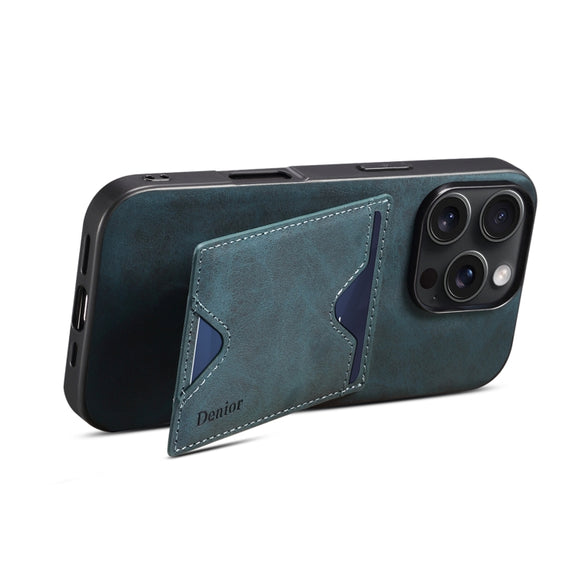 For iPhone 16 Plus Denior D06 PU Back Cover Card Slot Holder Phone Case(Blue)