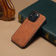 For iPhone 16 Pro Denior D06 PU Back Cover Card Slot Holder Phone Case(Brown)