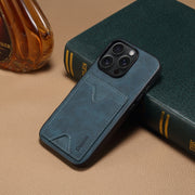 For iPhone 16 Pro Denior D06 PU Back Cover Card Slot Holder Phone Case(Blue)