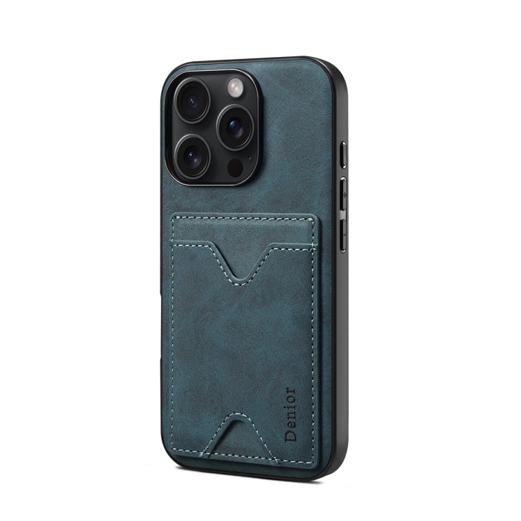 For iPhone 16 Pro Denior D06 PU Back Cover Card Slot Holder Phone Case(Blue)