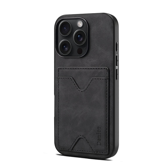 For iPhone 16 Pro Max Denior D06 PU Back Cover Card Slot Holder Phone Case(Black)