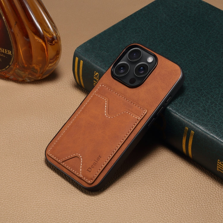 For iPhone 16 Pro Max Denior D06 PU Back Cover Card Slot Holder Phone Case(Brown)