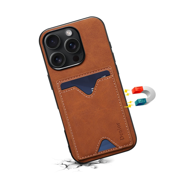 For iPhone 16 Pro Max Denior D06 PU Back Cover Card Slot Holder Phone Case(Brown)